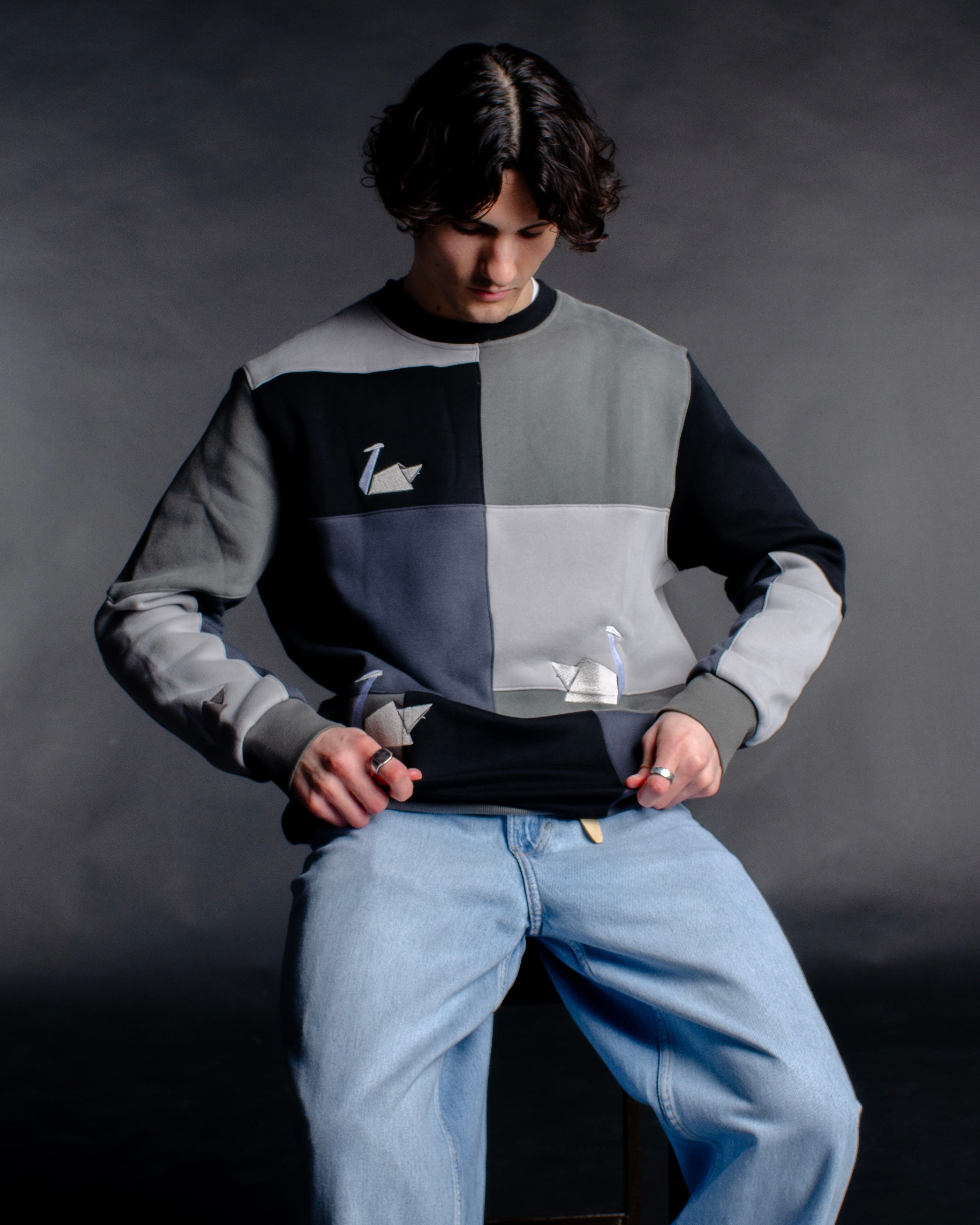 Beckline Monochrome Patchwork Crewneck