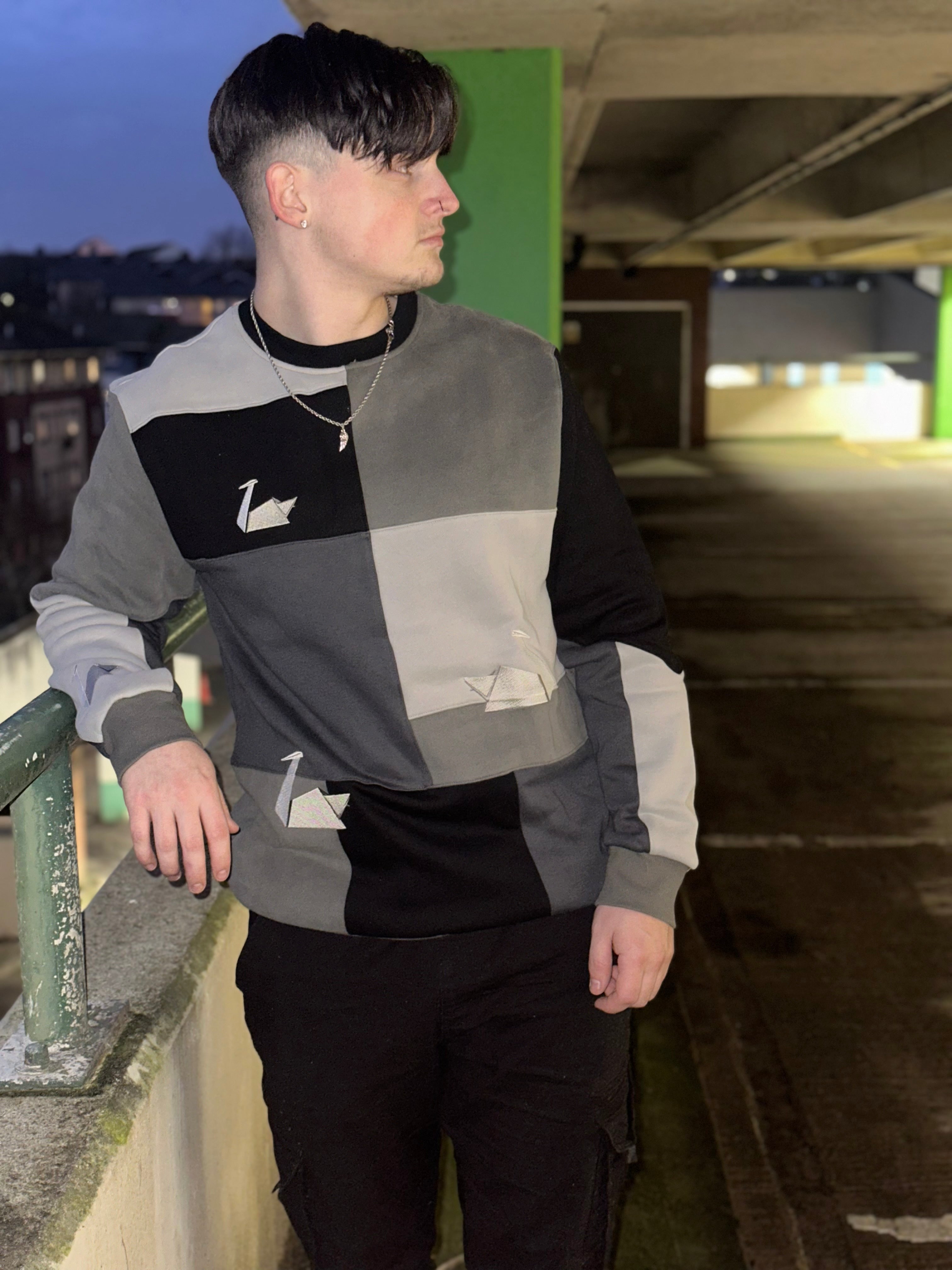 Beckline Monochrome Patchwork Crewneck